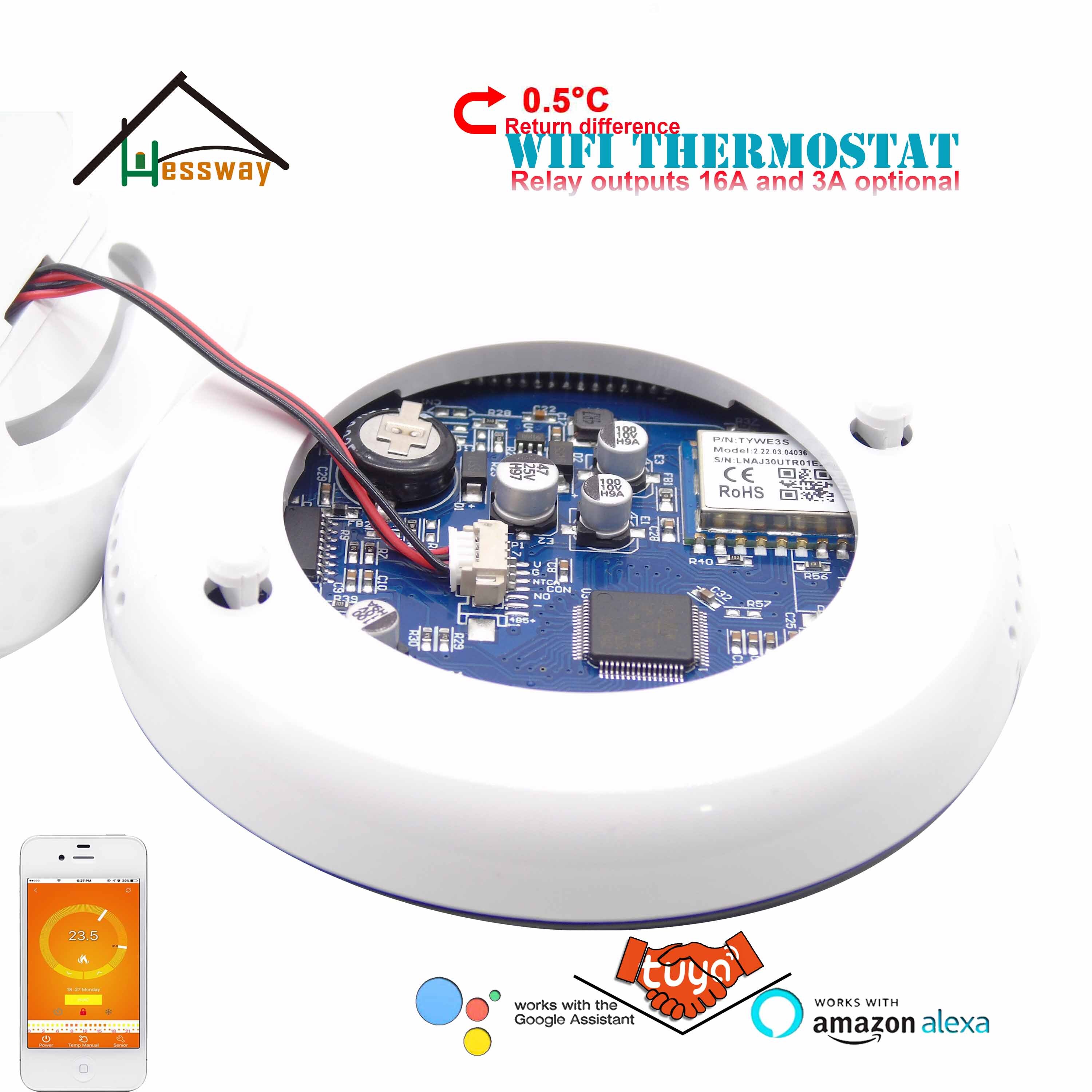 HESSWAY TUYA, termostato digital inteligente WIFI, Interruptor de control de temperatura para la calefacción y el agua