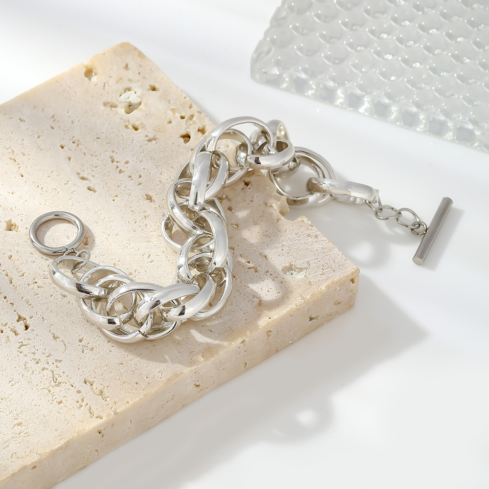 Yhpup Statement Aluminum Metal Chain Bangle Bracelet for Women Punk Aluminium Bracelet Party Gala Pulseras Jewelry