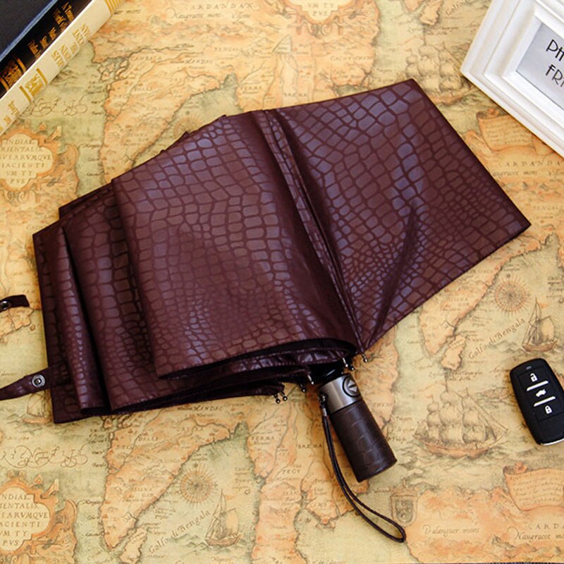 Umbrella Men Winproof Strong Umbrellas Fully Automatic Large Imitation Leather Umbrella Parasol Paraguas: brown