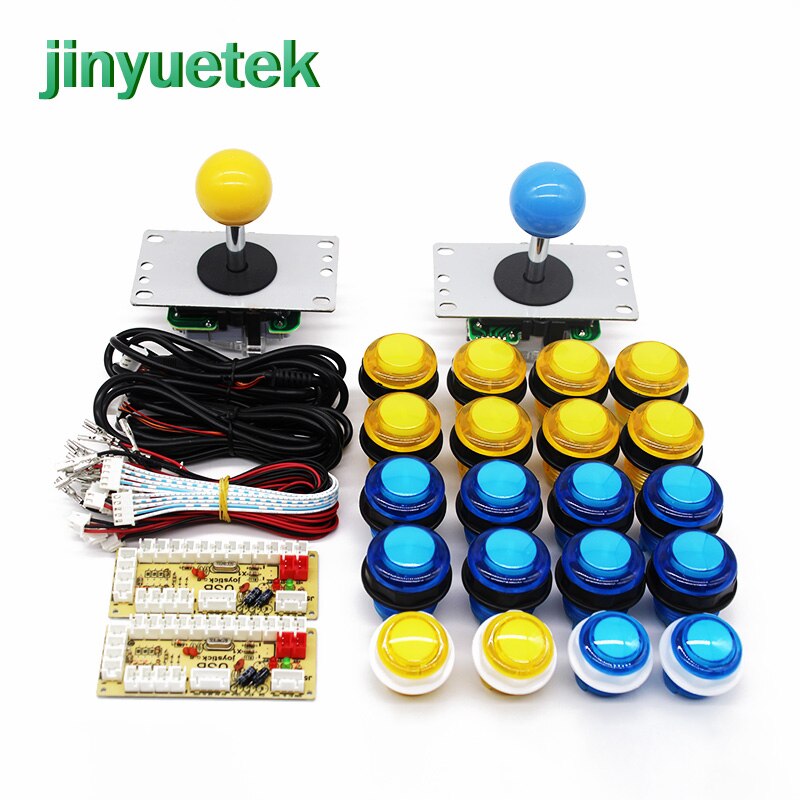 Diy Arcade Game Kit SANWA Arcade Joystick DIY Kit onderdelen PC Raspberry Pi USB Encoder Drukknop voor android: yellow and blue 1