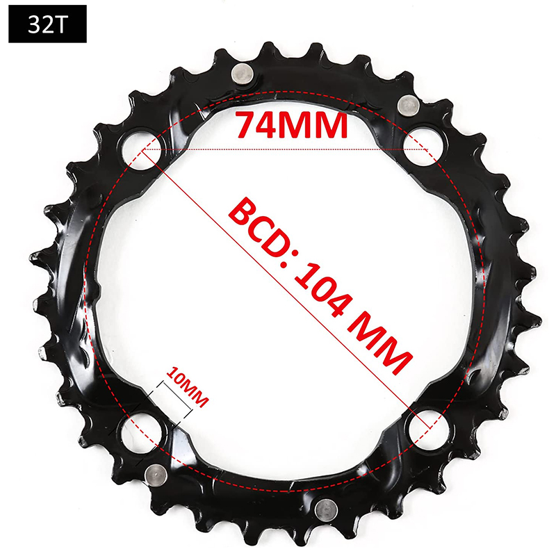BUCKLOS 104/64 BCD plato de bicicleta 22T 24T 26T 32T 38T 42T 44T MTB plato 9S 10S rueda de cadena de bicicleta de montaña piezas de bicicleta: Negro