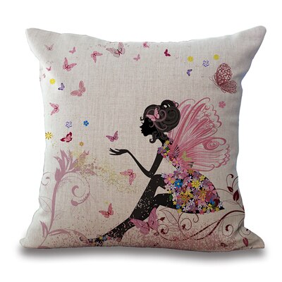 Square 18" Cotton Linen Decorative Cushions Flower Fairy Bike Butterfly Throw Pillows Sofa Home Decor No Inner: 2