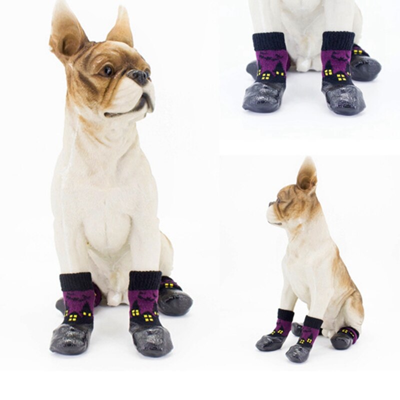 Halloween huisdier waterdichte antislip paarse sokken rubberen zool pootbeschermers, klein medium groot hond vuilafstotende voetbedekking .6
