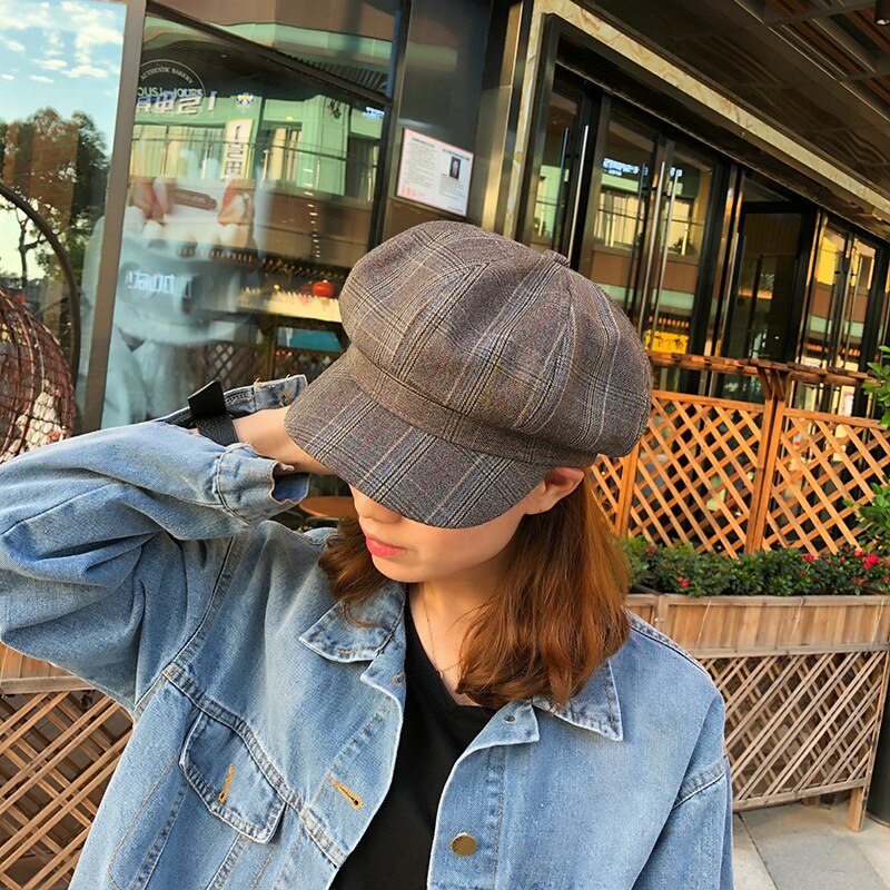 COKK Newsboy Cap Women Octagonal Hat Plaid Beret Winter Hats For Women Lady Vintage Bonnet Retro Hats Gorras