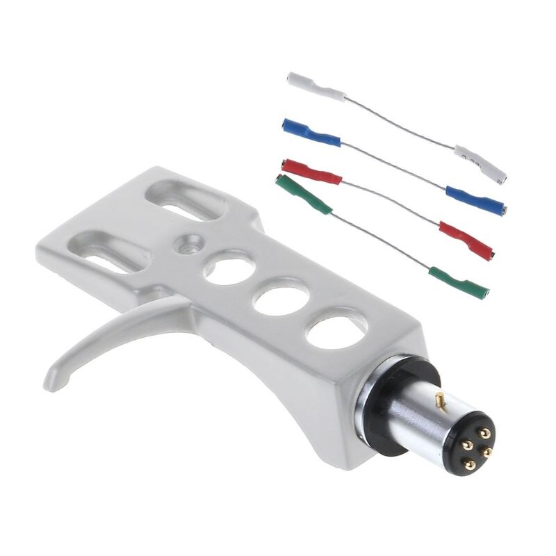 Turntable headshell mount universal lp phono cartridge replacement phonograph head holder stylus lead wire: Silver