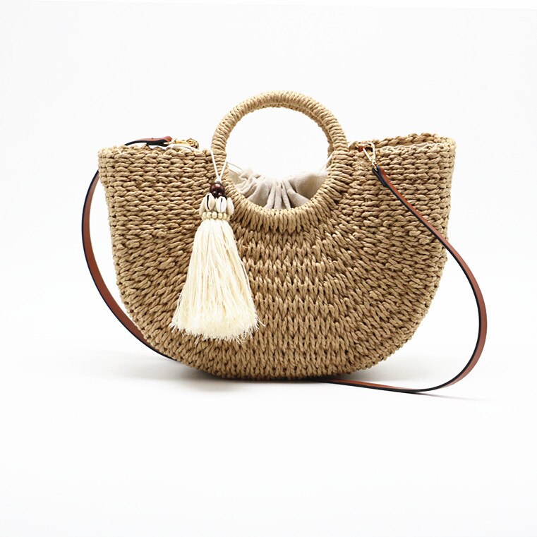 Kwast handgemaakte halfronde rotan gevlochten stro tas zomer dames messenger crossbody tassen meisjes strand handtas