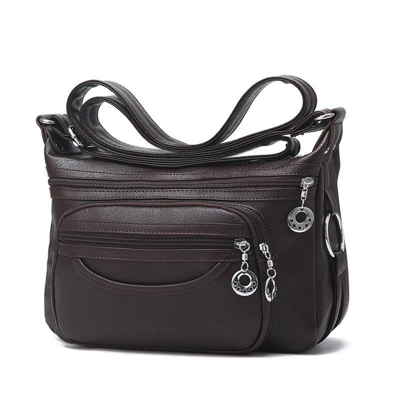 Borsa a tracolla casual in pelle pu tinta unita moda donna 2022 per donna borsa a tracolla quadrata morbida con cerniera nuova: Coffee