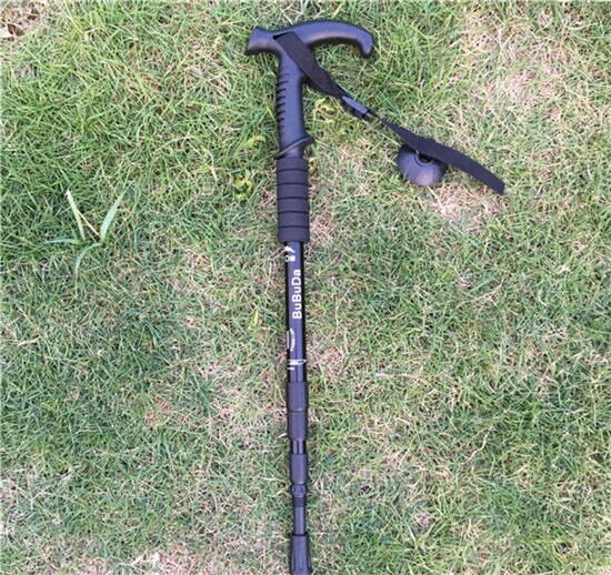 2Pcs Nordic Walking Sticks Telescopic Baton Trekking Poles Ultra Hiking Walking Canes With Rubber Tips Adjustable Bands: Black T-handle