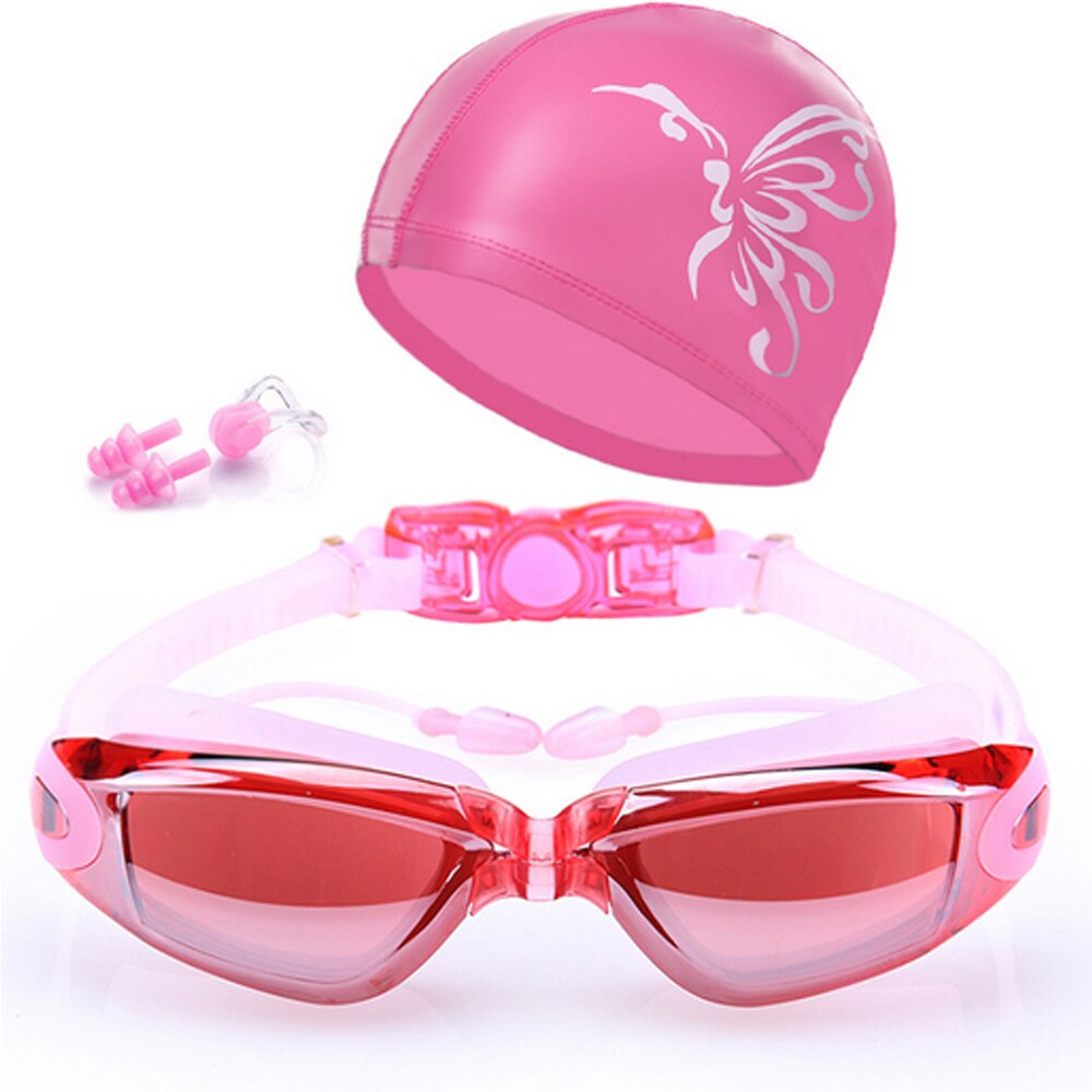 Hd Professionele Zwembril Anti-Fog 100% Uv Verstelbare Bril Riem Zwemmen Goggle Volwassen Waterdichte Bril: Plating pink