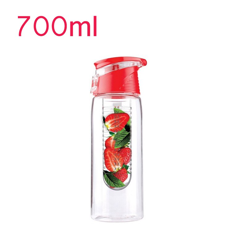 Botella de agua rosa de 700ml para infusión de zumo de fruta portátil con mango plegable, botellas sin BPA para deportes de acampada y viajes al aire libre