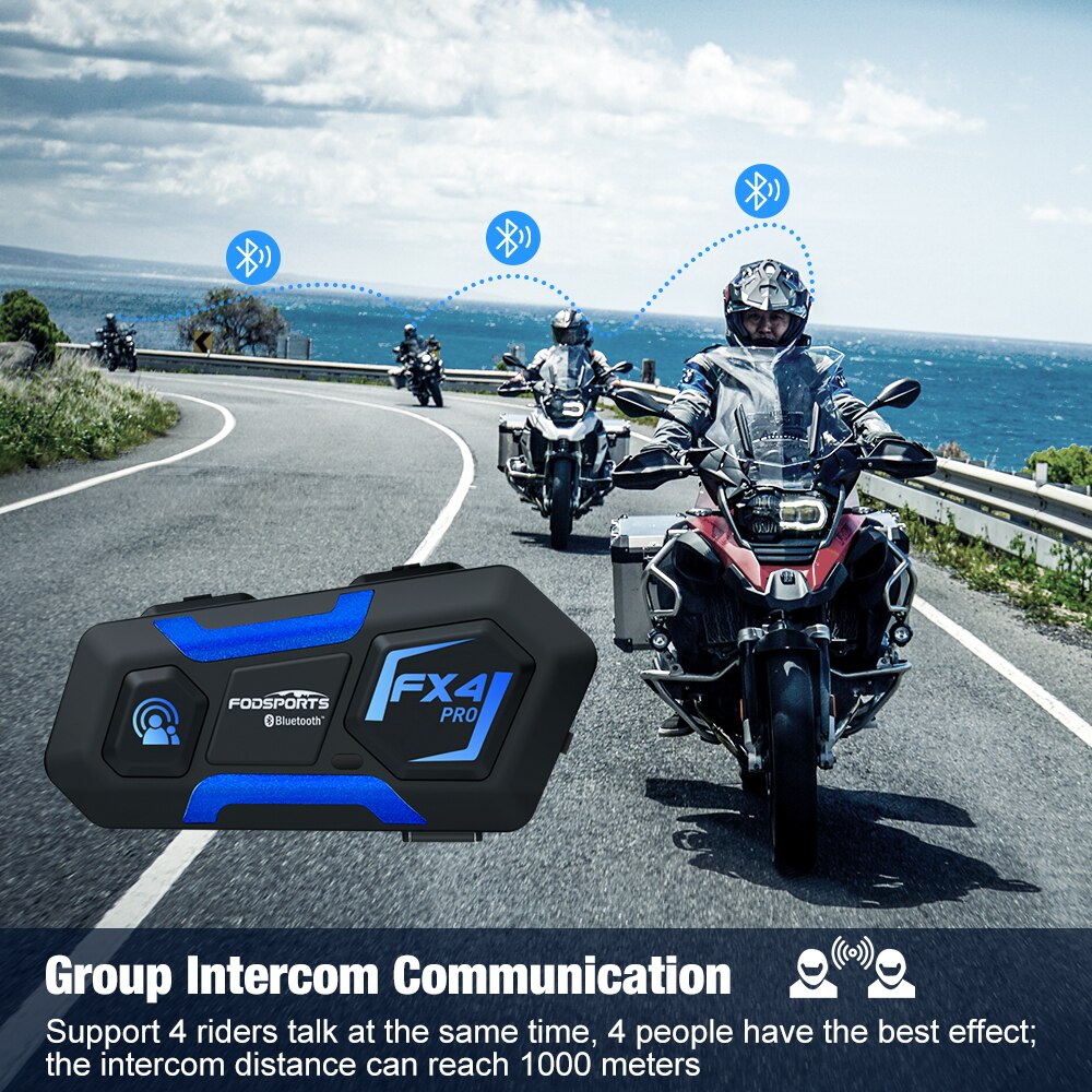 Fodsports FX4 Pro Motorcycle Helmet Bluetooth Intercom Moto Helmet Headset 1000m 4 Rider BT Interphone Intercomunicador FM Radio