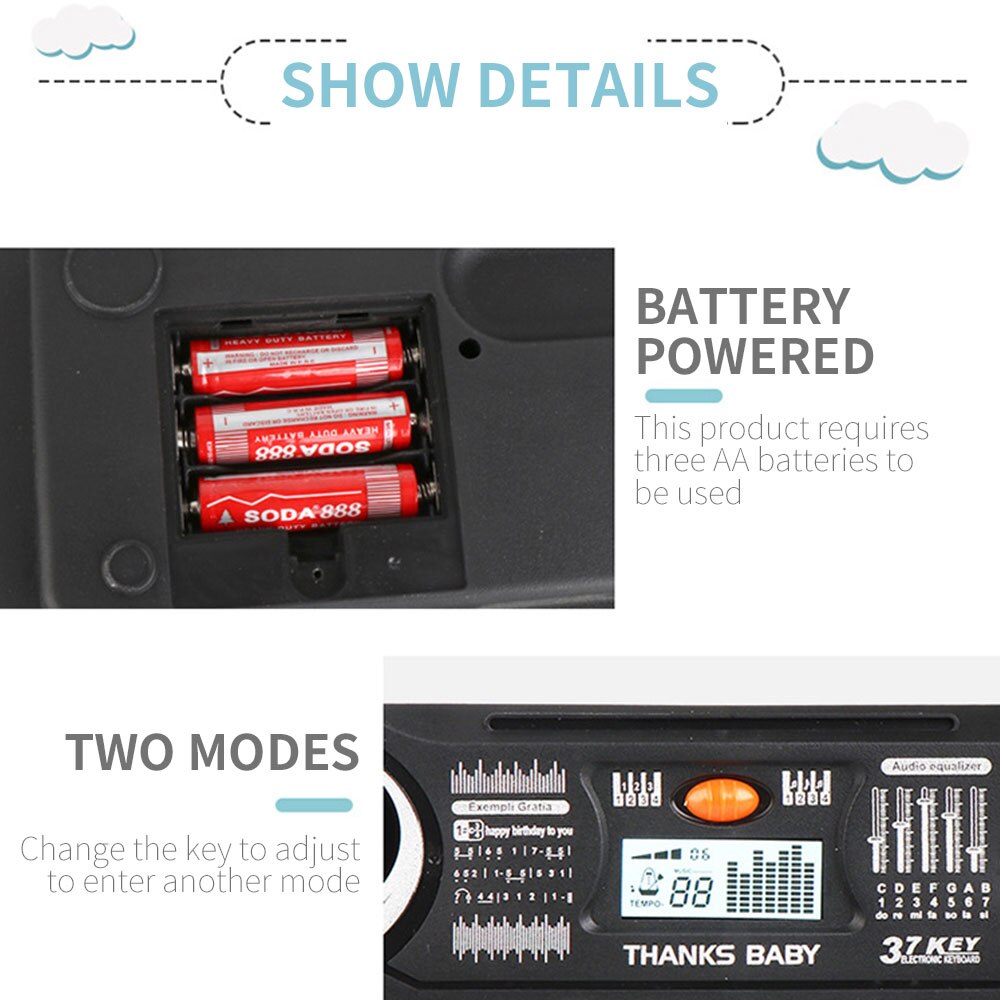 ABS With Loud Speaker Electronic Keyboard Piano Musical Instrument Electronic Organ Portable Keyboard Instruments 37 Key