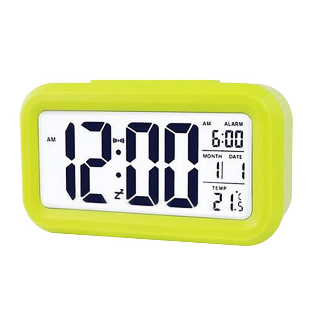 Smart Temperature Alarm Clock LED Digital Electronic Backlight Calendar Desktop Table Watch Battery Power Clocks: Green