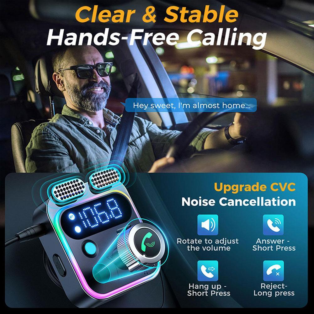 Bluetooth 5.2 FM-zender voor auto [sterker Dual Mics Deep Bass Sound] 48W PD & QC3.0 autolader Bluetooth-adapter