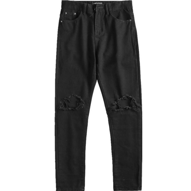 Pantalones vaqueros BANNAJI de estilo Punk para hombre, pantalones vaqueros góticos ajustados con agujero en la rodilla y cremallera en el tobillo rasgados negros para hombre