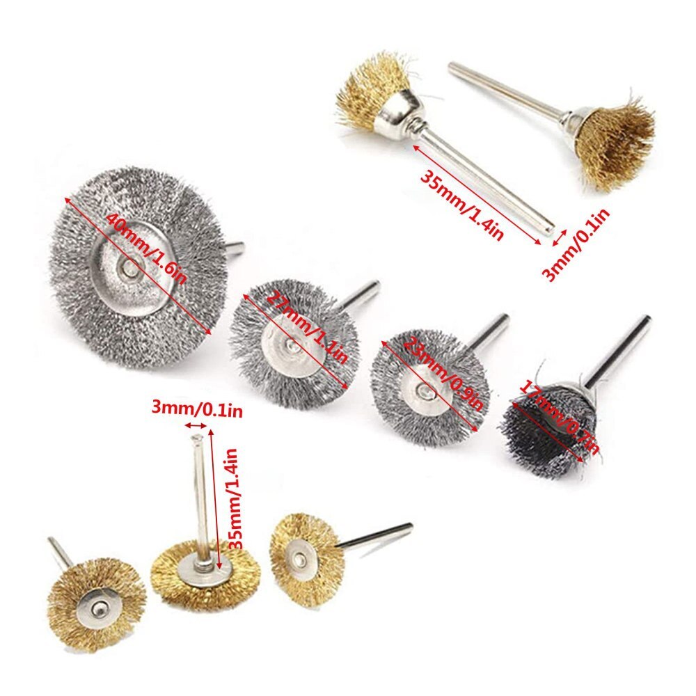 24pcs Brass Brushes Set Drill Tools Burr Abrasive Head Mini Wire Steel Suitable For Metal Surface Cleaning Cup Wheels