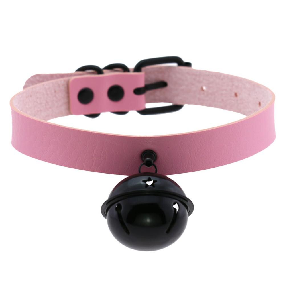 KMVEXO PU Leather Black Big Bell Choker Necklace Punk Style Women Torques Women Gothic Harajuku Festival Jewelry Necklace Collar: Pink