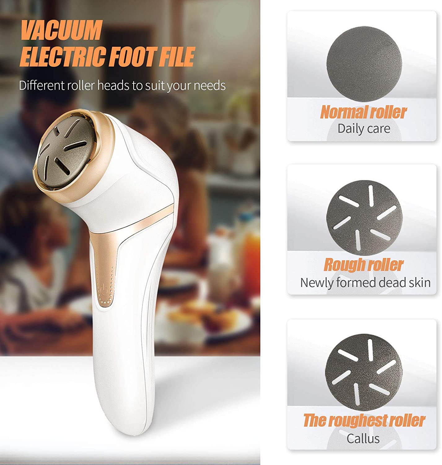 PRITECH Electric Feet Callus Removers Rechargeable Foot File with 3 Grinding Heads Portable Waterproof Feet Care