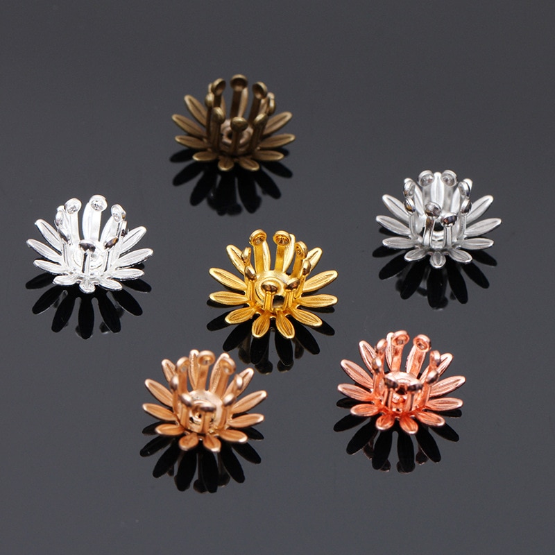 Mibrow 20pcs/lot 6 Colors 10mm Copper Flower Bead Caps Flower Filigree Loose Spacer Bead End Caps For DIY Jewelry Making