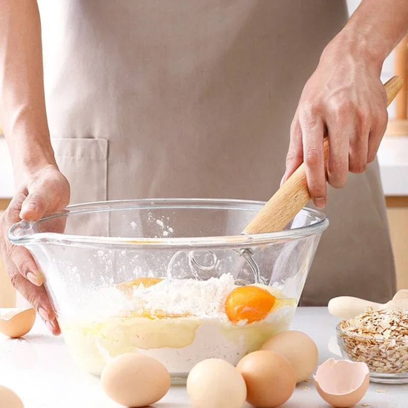 Batidor de masa con mango de madera grande, batidor danés, batidora Manual de masa para pan, batidor de cocina, batidor Manual de huevos, herramientas para hornear, accesorios