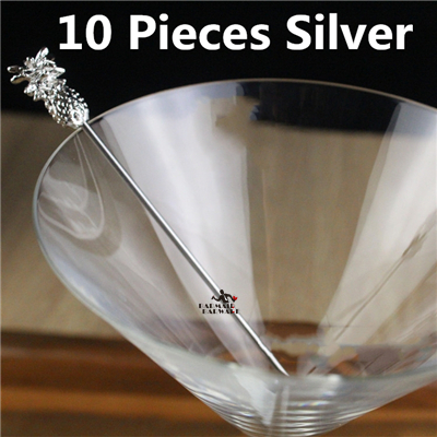 Varillas de agitación para bebidas, palitos de acero inoxidable para cóctel, fruta, Length-11.5cm, accesorio para , 10 Uds.: 10pcs Silver