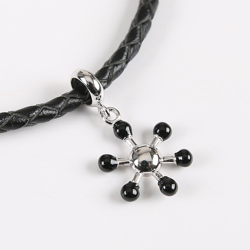 100% 925 Sterling Silver Bead Charm Leuke Sneeuwvlok Hanger Enamel Bedels Kralen Passen Armbanden Diy Vrouwen Sieraden: Black