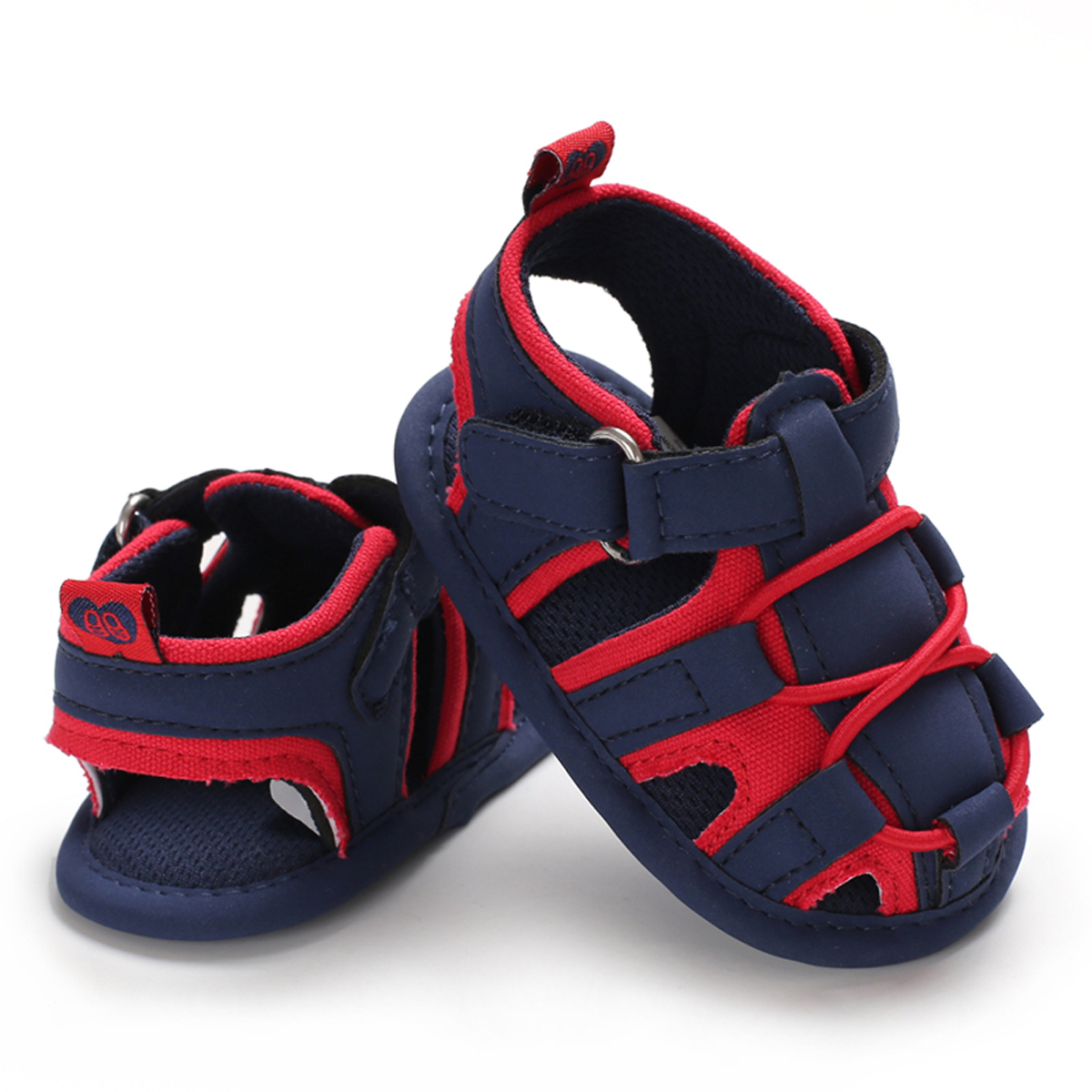 Mærke sommer toddler nyfødt baby dreng sandaler bløde vandresko patchwork hule prewalker sandaler 0-18m us: Rød / 0-6 måneder