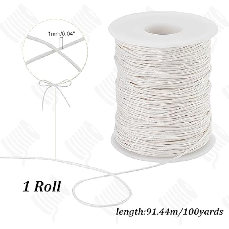 100 yards 1 mm gewaxt katoenen koord, wit gewaxt string wax draad kralen koord voor armband ketting sieraden maken crafting