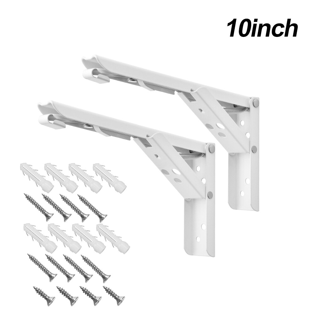 Triangle Table Shelf Bracket Heavy Support 2pcs Wall Mounted Stainless Steel Folding Angle Bracket 8-12 Inch: Paint white-10 inch
