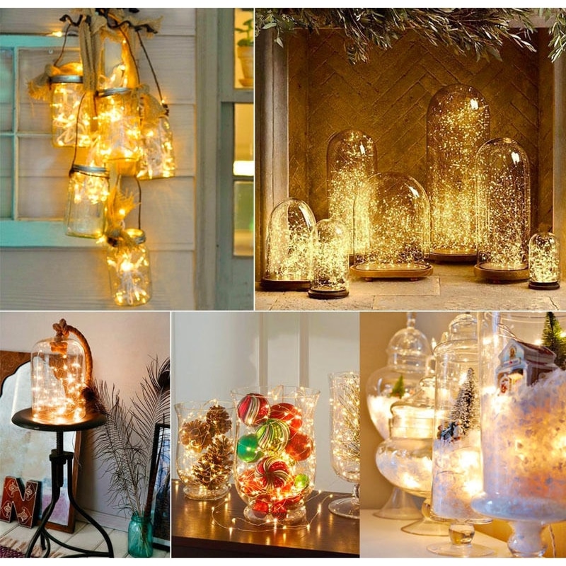 Guirlande lumineuse à piles, 10M 100 LED, fil de cuivre Transparent, Micro LED, pour fête de noël, fête de mariage, extérieur