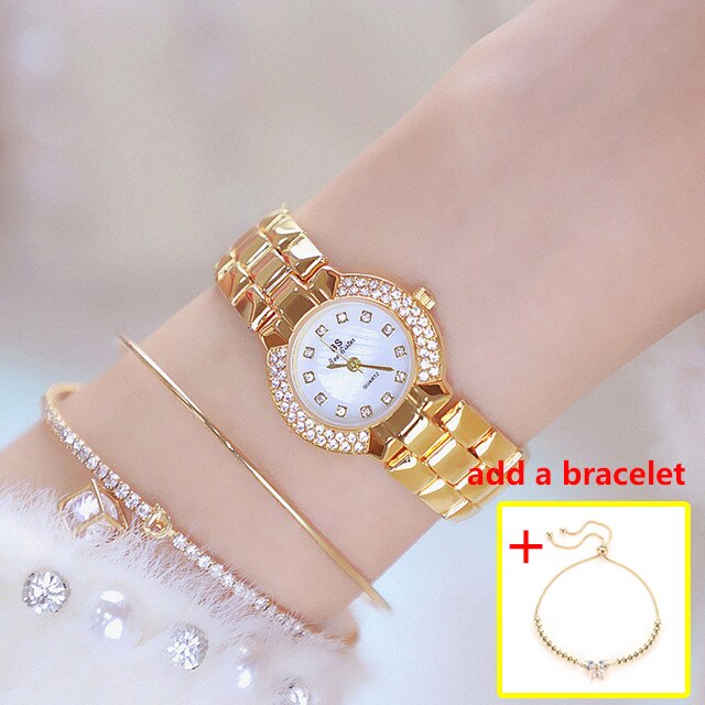 Women Luxury Brand Watch Dress Silver Gold Women Wrist Watch Quartz Diamond Ladies Watches Female Clock Bayan Kol Saati: gold bracelet