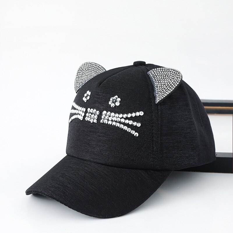 Söpö kissa korva lasten baseball-lippis strassit sarjakuva kesätytöt snapback-lippis säädettävä lasten aurinkohattu