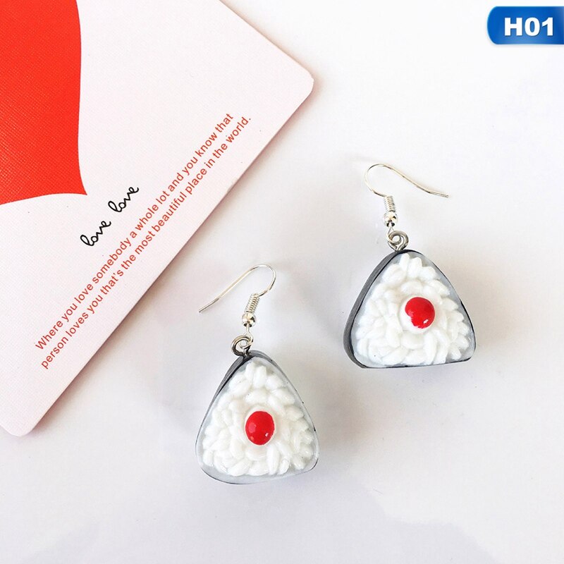 Lovely Handmade Japanese Harajuku Rice Balls Earrings Cute Geometric Sushi Food Fun Earrings For Women Girl Jewelry