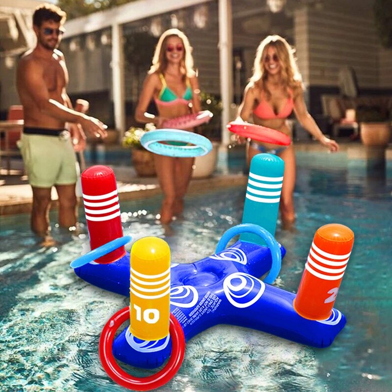 Inflatable Pool Ring Toss Game Toys Floating with 4 Rings for Multiplayer Pool Game Family Pool Toys Beach Floats Party: Default Title
