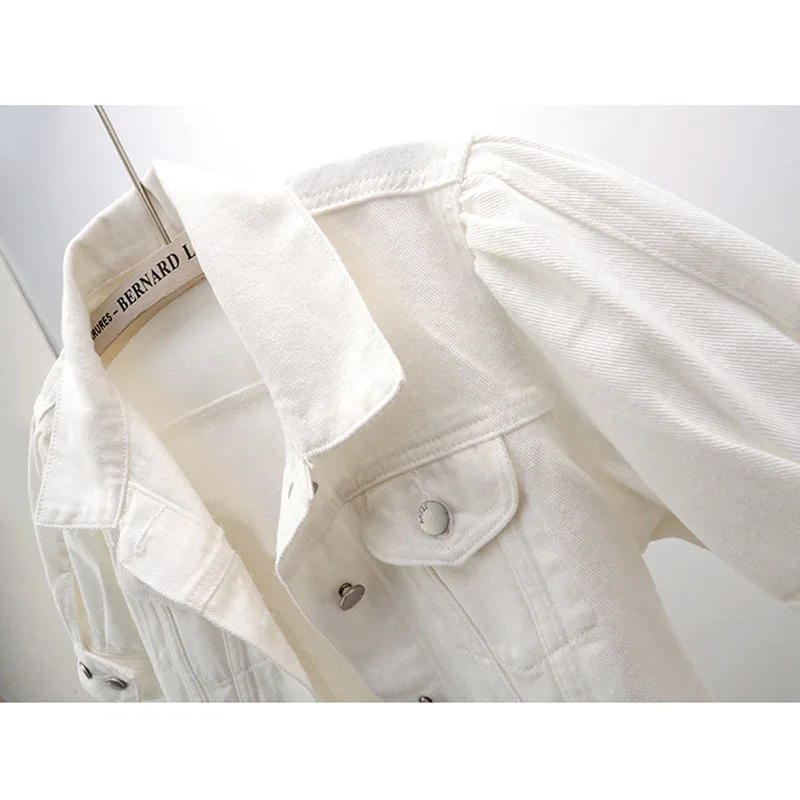 Vår sommer tynn hvit denimjakke frakk kvinner koreansk slank kort cowboy antrekk butikk lommer korte ermer jeansjakker dame