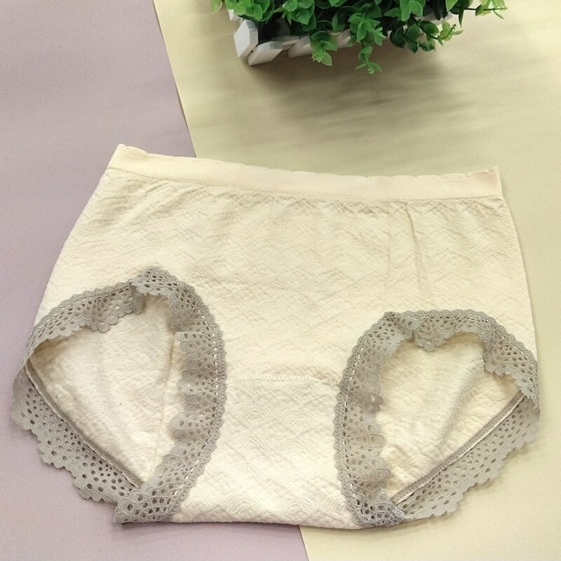 Women Lace Seamless Panties Girls Underwear Soft Spandex Sports Briefs Ladies Lingerie: Beige