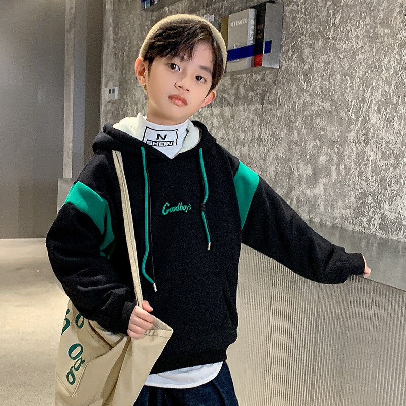 Dzieci jesień zima ciepłe najniższe topy dzieci chłopcy moda tendencja bluza z kapturem nastolatek plus aksamitna watowana bluza ubrania