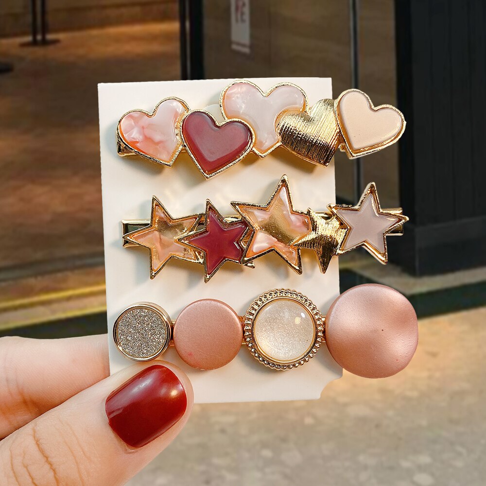 1 ensemble Macaron cristal strass pince à cheveux étoile amour forme Barrettes épingles à cheveux géométrique cheveux accessoires: 5