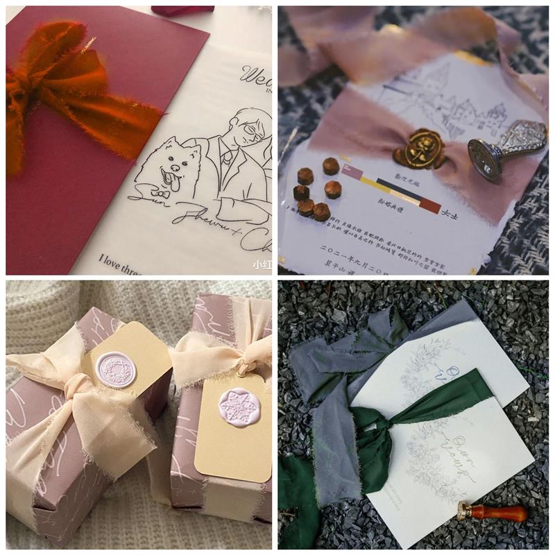 3 rollos de cinta de seda deshilachada de 5 yardas, conjunto de gasa arrugada con bordes, ramo de flores rasgado hecho a mano para de boda, decoraciones para embalaje de