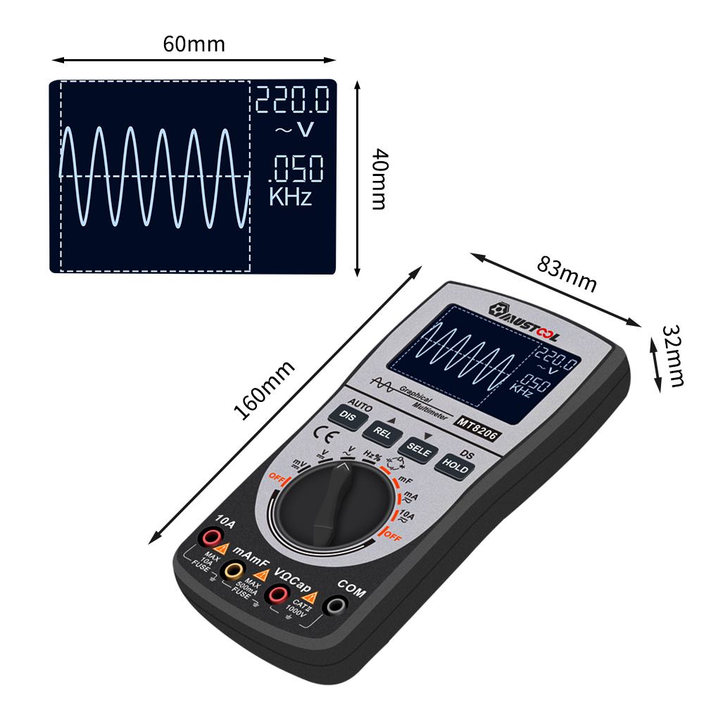 Verbesserte 2 in 1 MT8206 MUSTOOL Intelligente Digitale Oszilloskop Multimeter mit Analog Bar Graph 200 k High-speed-EINE /D Probenahme