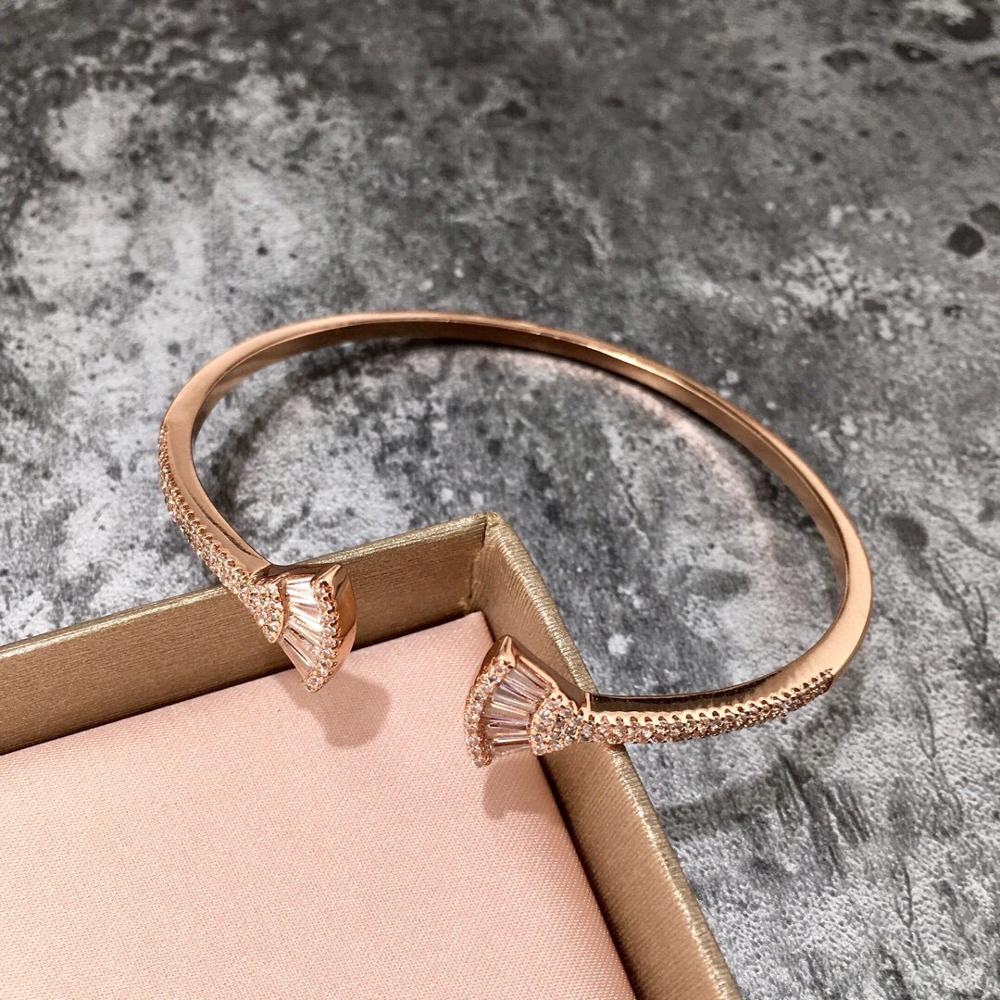 Cuff Bracelet - Geometric Design - Platinum, Rose Gold, Gold Plated Copper - Women's Luxury Crystal Bangle