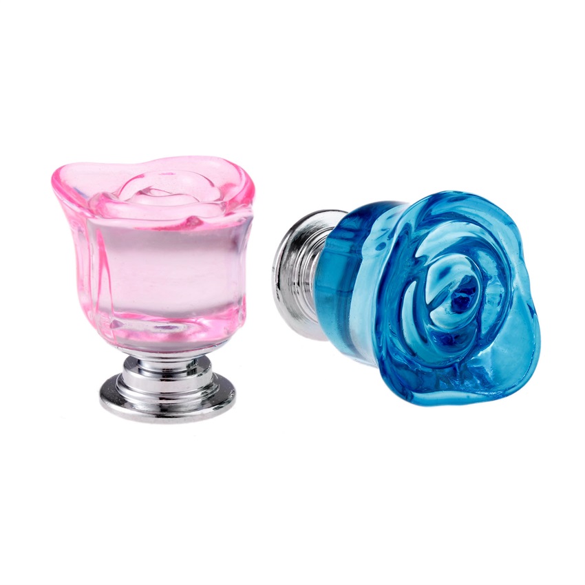 1Pc 30Mm Kristallen Roos Glas Doorzichtige Kast Knop Lade Trekt Handvat Keukendeur Garderobe Meubels Hardware Knoppen En Handgrepen