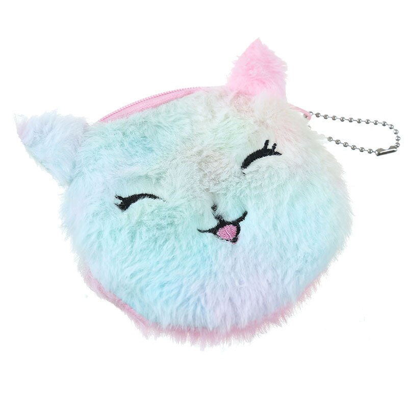Sød pige enhjørning møntpung kat øretelefon taske kortholder børnebroderet plys pung taske nøgle hovedtelefon taske: Stil 2 lyserød