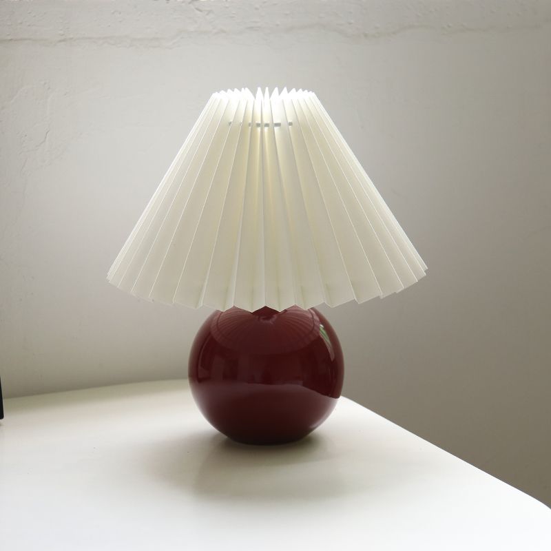 Koreansk plisseret bordlampe ins diy keramiske bordlamper til stuen boligindretning sød lampe med trefarvet led pære ved siden af lampen: Vin rød og hvid
