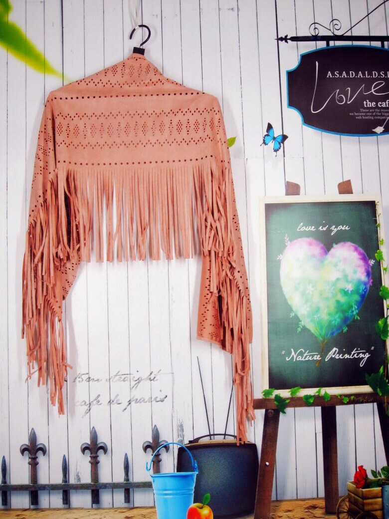 H80 & s90 lente herfst vrouwen grote sexy holle shirt sjaal zee kwast sjaal suède franje sjaal pashmina dame: Roze