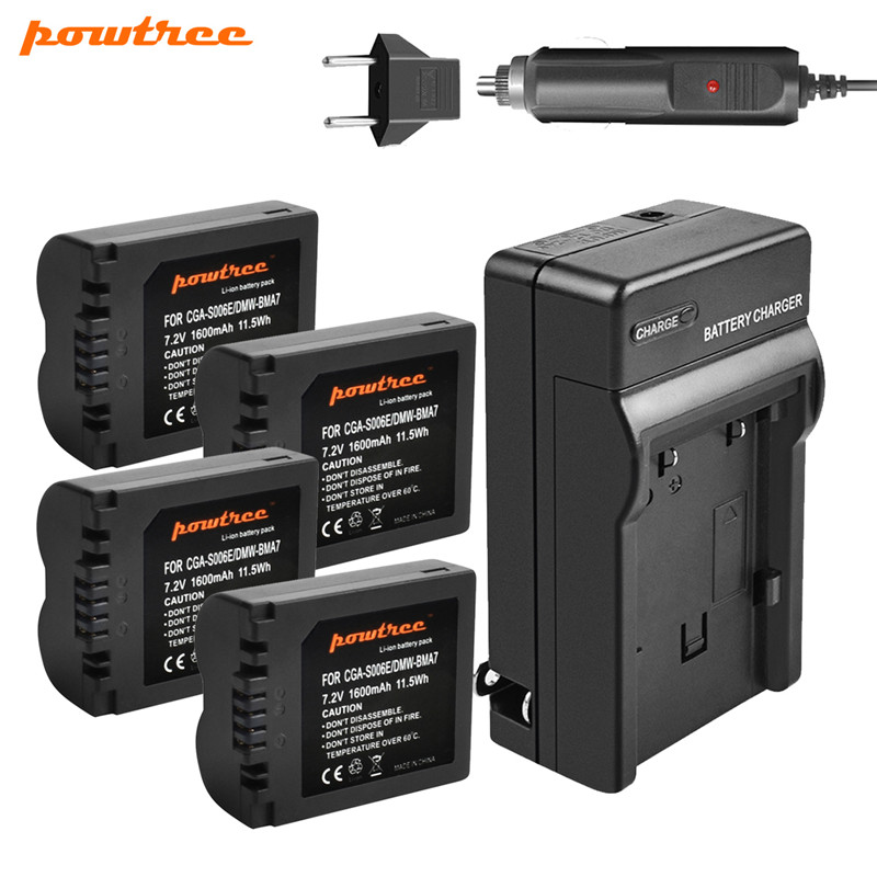Powtree 1600mAh CGA-S006 CGA S006 Vervanging Batterij + Lader voor Panasonic Lumix DMC-FZ28 DMC-FZ7 DMC-FZ8, FZ50, FZ8K, FZ28K