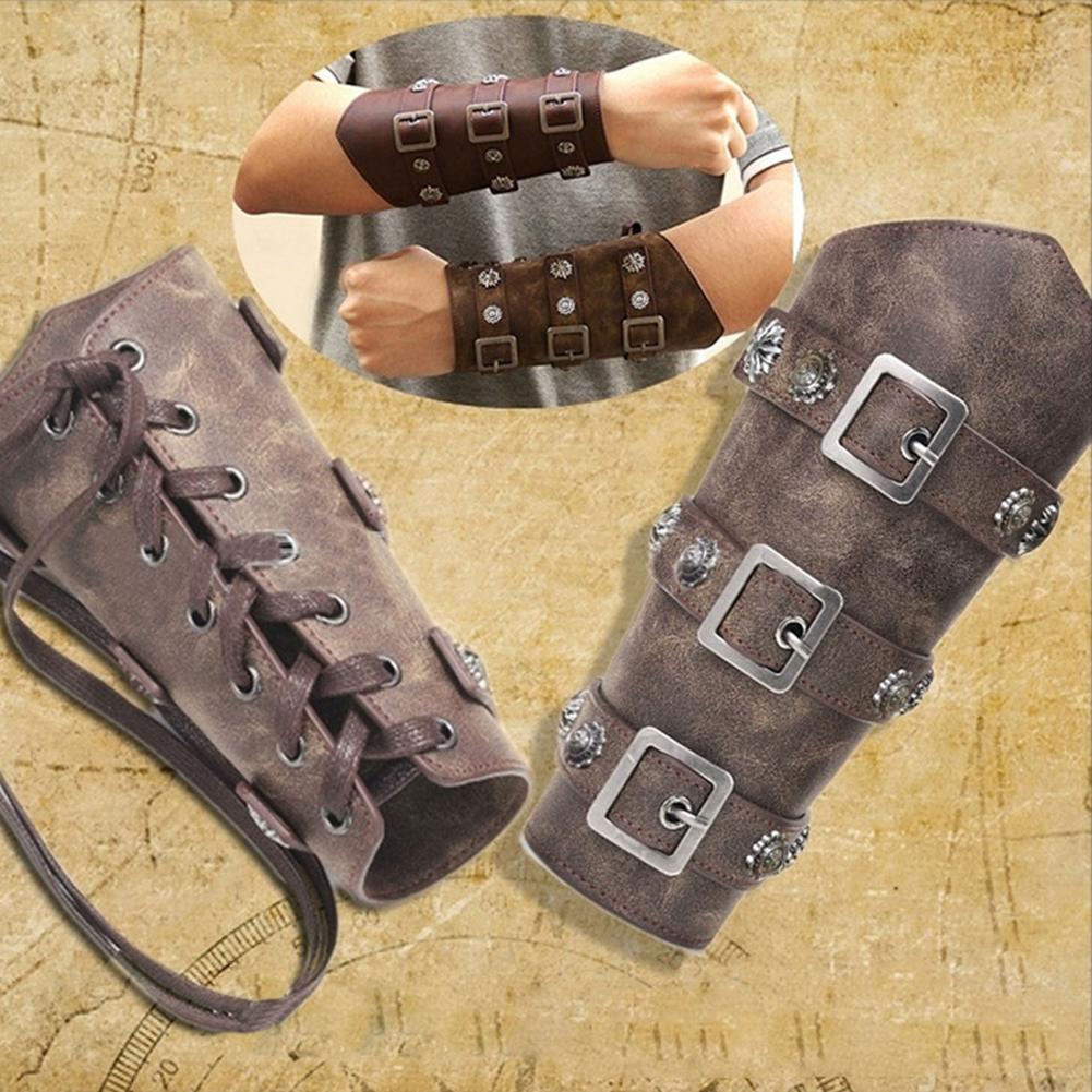 Faux Leather Wide Bracers Medieval Retro Arm Guards Armor Cuff
