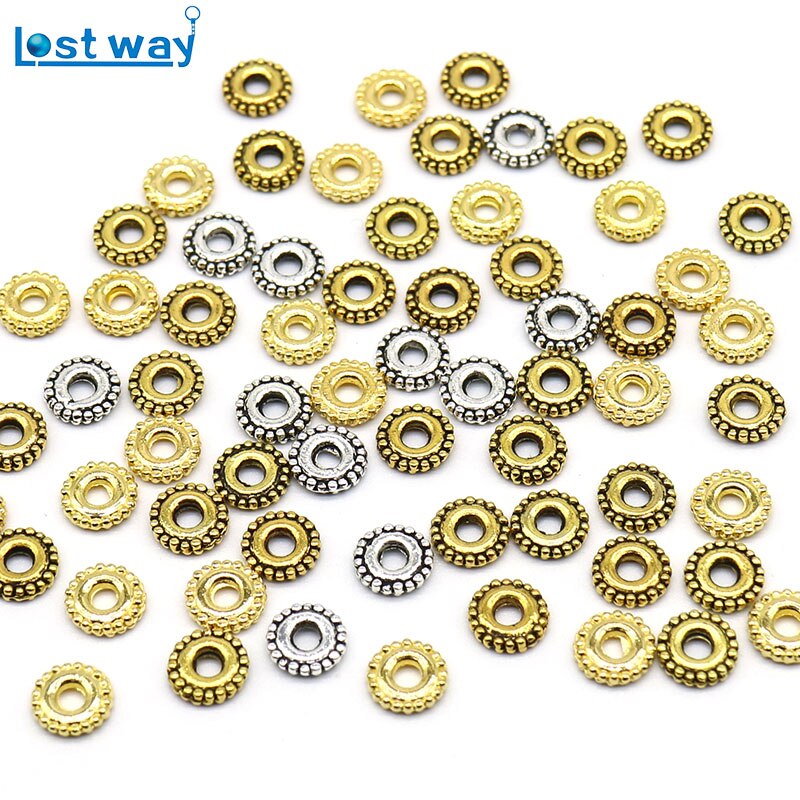 6mm 200 unids/lote Vintage de color plata espaciador cuentas de oro de patrón Bead para pulsera de joyería (plomo y níquel libres)