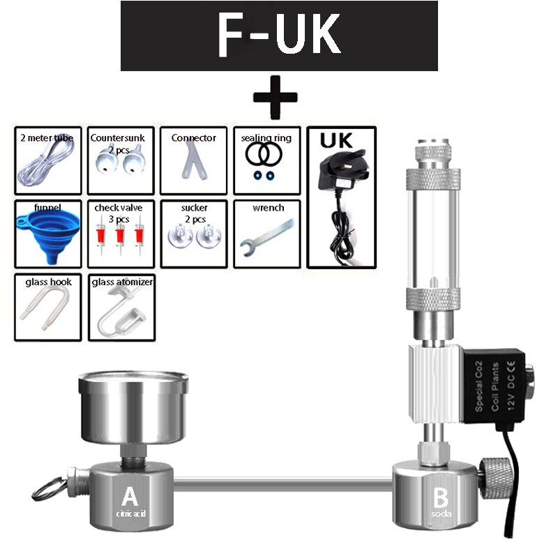 Zrdr Aquarium Diy CO2 Generator Systeem Kit CO2 Generator, Bubble Counter Diffuser Met Magneetventiel, voor/Aquatische Plantengroei: F-UK