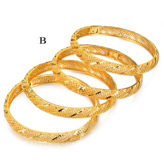 Wando 4 pièces De Mariage Couleur Or Bracelets pour Femmes Mariée Bracelets Éthiopien/france/Afrique/Dubai Bijoux (A: fermé) B: Ouvert: B